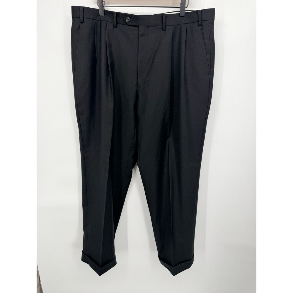 Ralph Lauren Dress Pants Mens 40x30 Navy Blue Good Pleated 100% Wool Cuffed